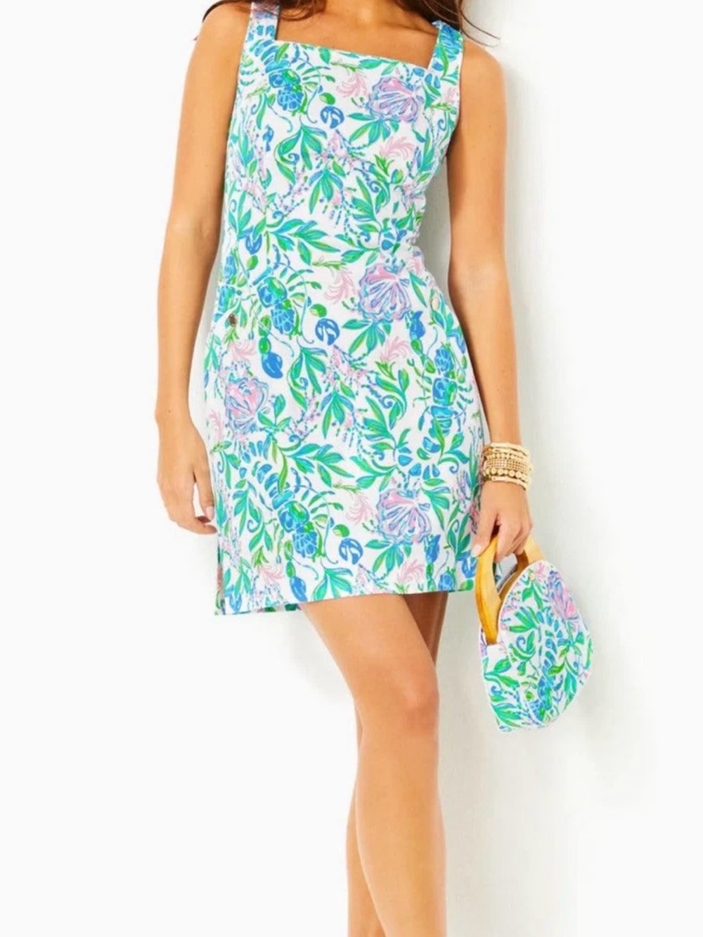 Lilly Pulitzer Just a Pinch  Mini Shift Dress with Blue & Green Floral Print